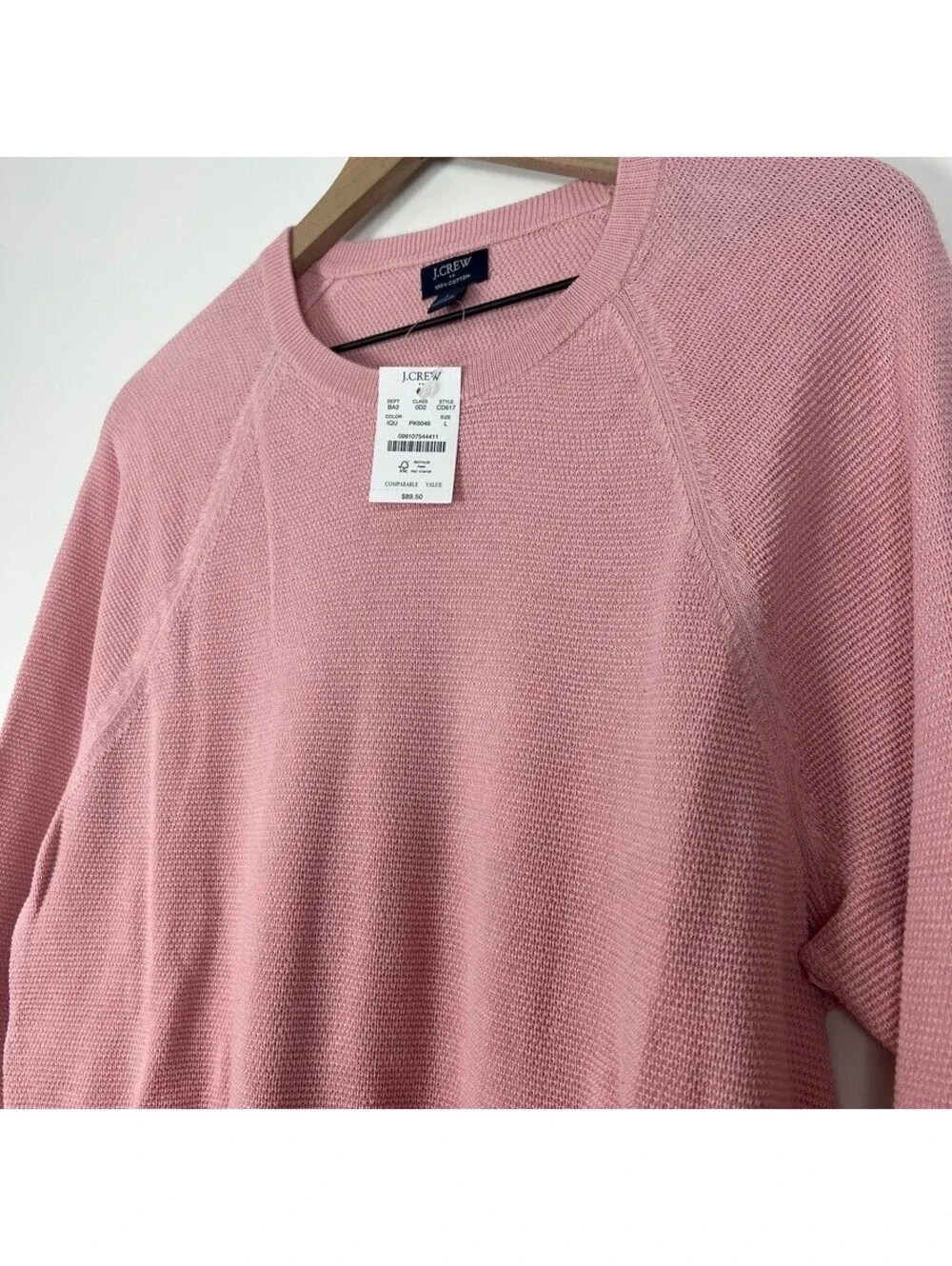 J.Crew NWT Unisex L 100% Cotton Crewneck Sweater Dusty Pink Raglan Knit